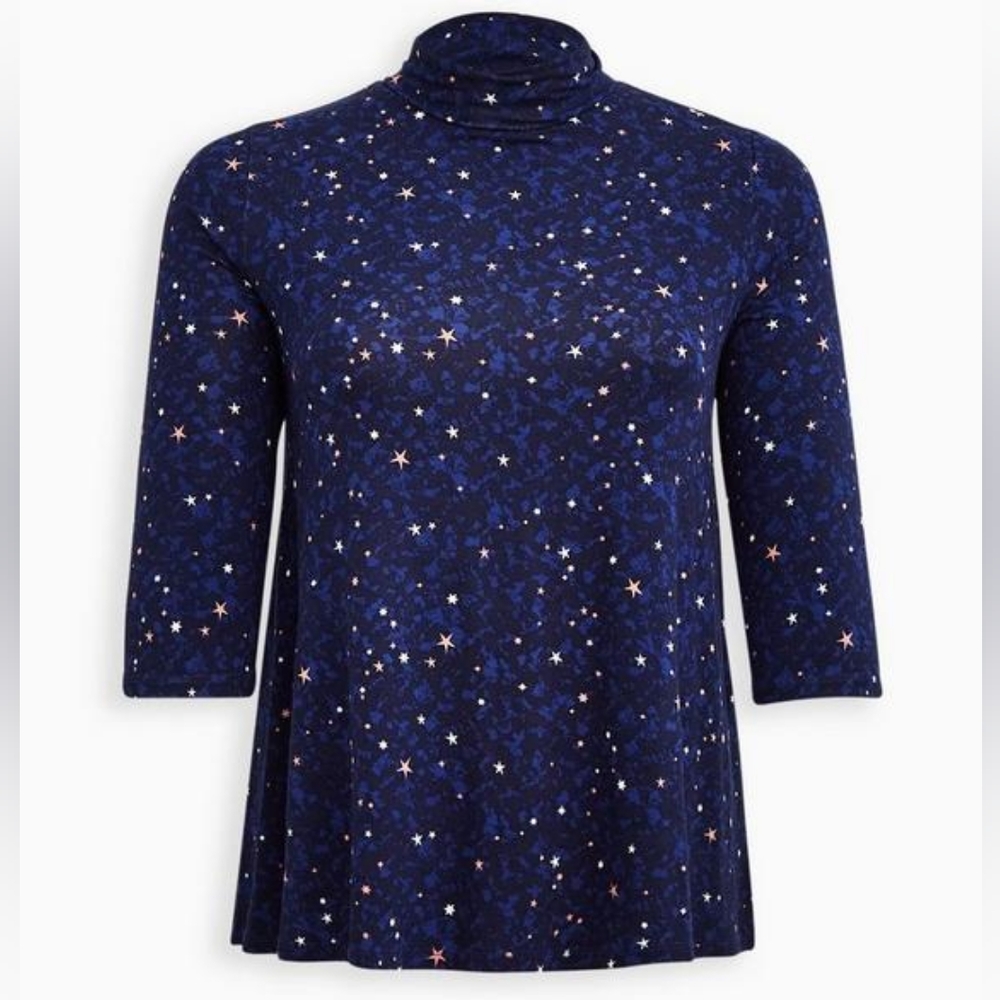 Torrid Plus Size 2 Supersoft Galaxy Blue Turtleneck Swing Shortsleeved Tee